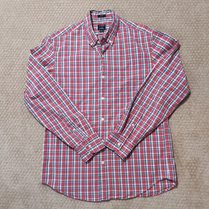 J.CREW Men's Slim Fit Long Sleeve Button Madress Red Pink Plaid Flex Washed M